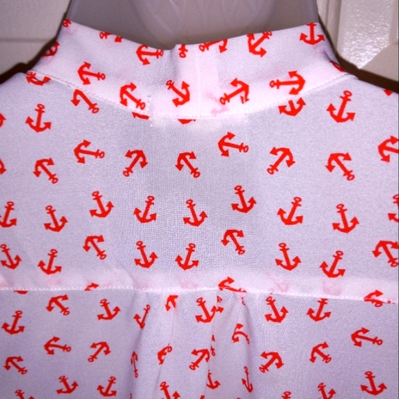 Eyeshadow Women's Sz Small Anchors White Red Ruffles Sleeveless Nautical Boating - Picture 14 of 16
